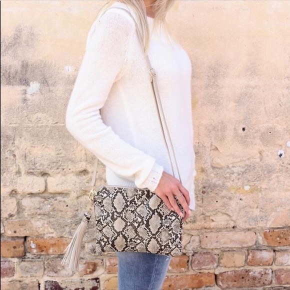 Carol Clutch-Crossbody, Side Tassel Snake Brown - Picture 2 of 5